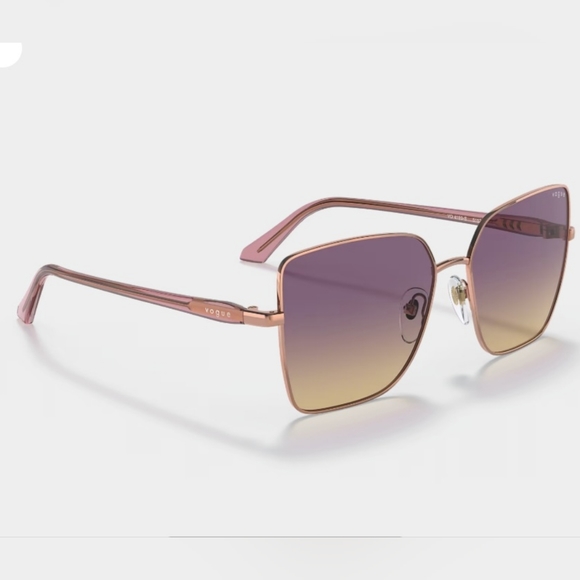 VOGUE Eyewear Cat Eye Yellow Gradient Violet Lenses Rose Gold Frame Sunglasses - Picture 3 of 16